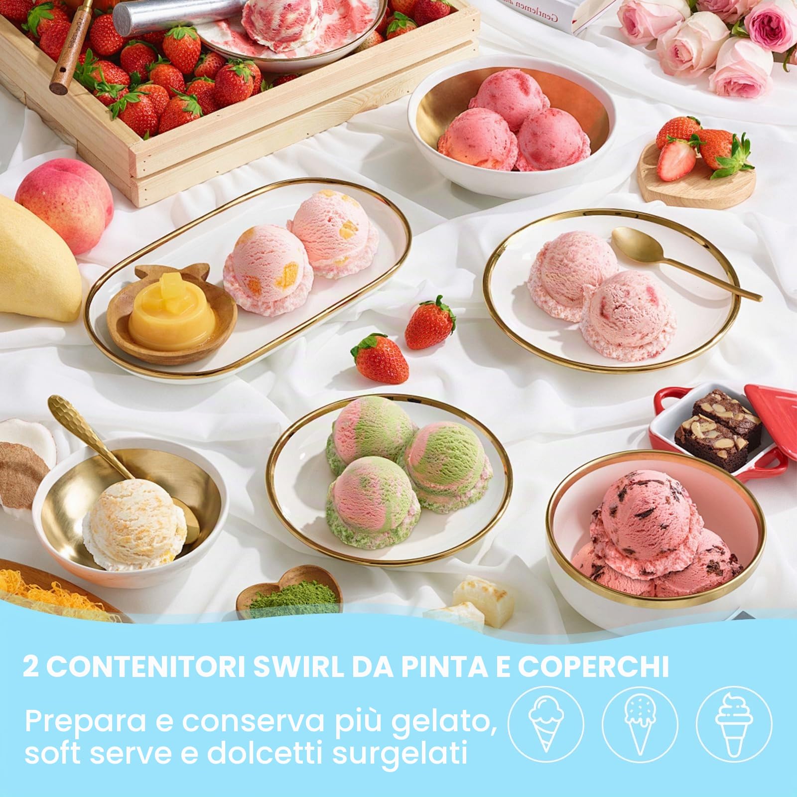 Contenitori Compatibili con Ninja Swirl by Creami, Confezione da 2 Pinte e Coperchi per Gelato Ninja NC700 e NC701,Senza BPA, Lavabile in lavastoviglie(Grigio,2 Pezzi)