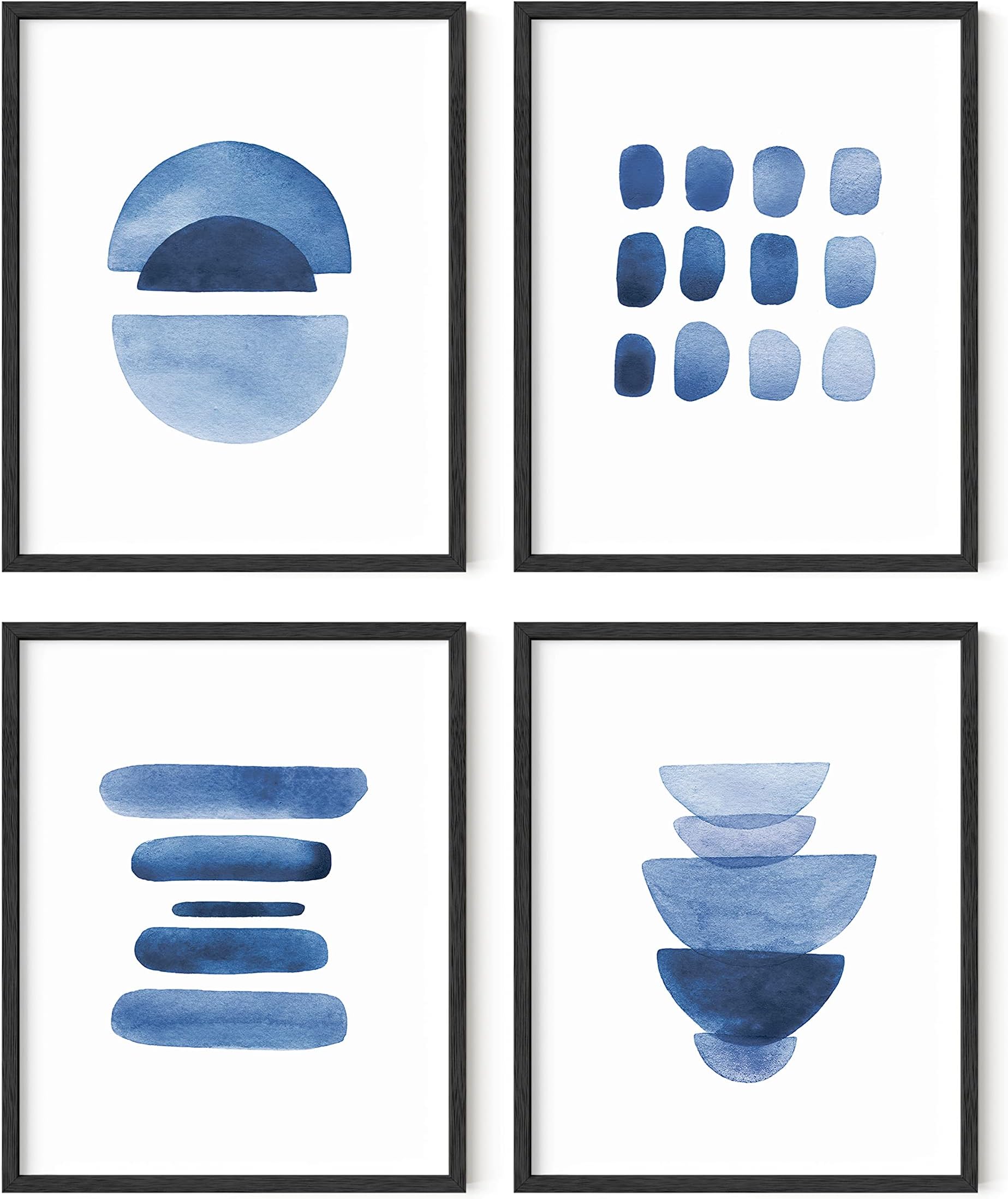 Abstract Blue Wall Art Prints Set of 4 - Abstract Art Wall Decor for Living Room | Watercolor Prints Navy Blue Wall Art | UNFRAMED (8 x 10)