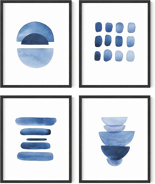 HAUS AND HUES Abstract Blue Wall Art Prints Set of 4