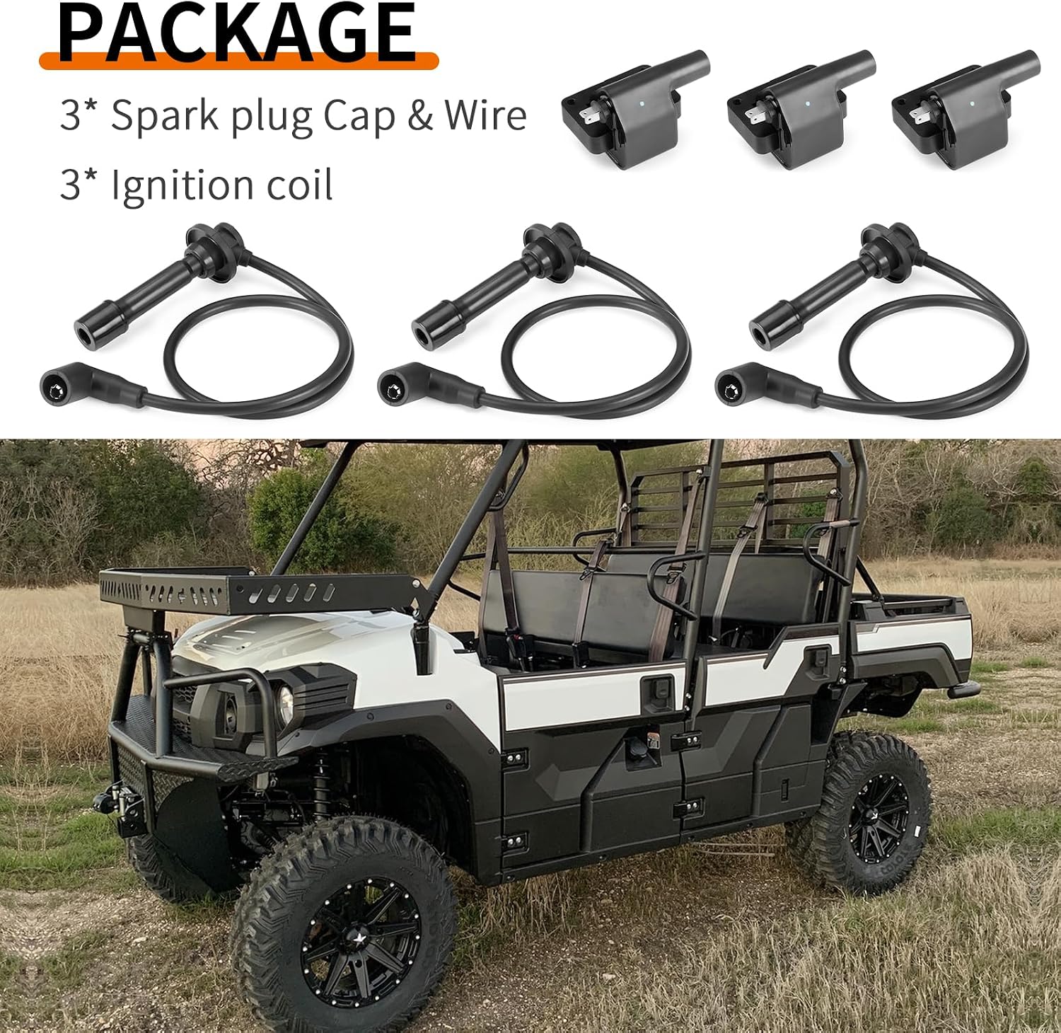 21150-0013 Ignition Coil & Spark Plug Cap wire Kit for Kawasaki KAF820 KAT820 Mule PRO-FX PRO-FXR PRO-FXT 2015-2023