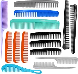 AmericanComb 15-Piece Professional Hair Comb Set - Made in USA, Multi-Color Wide & Fine Tooth Combs for All Hair Types