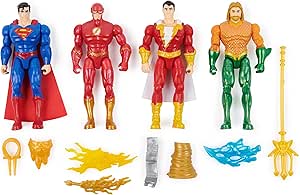 DC Comics, Action figure da 4 pezzi, Superman, The Flash, Shazam!, Aquaman da 10,2 cm, accessori, giocattoli per bambini da 3 anni in su