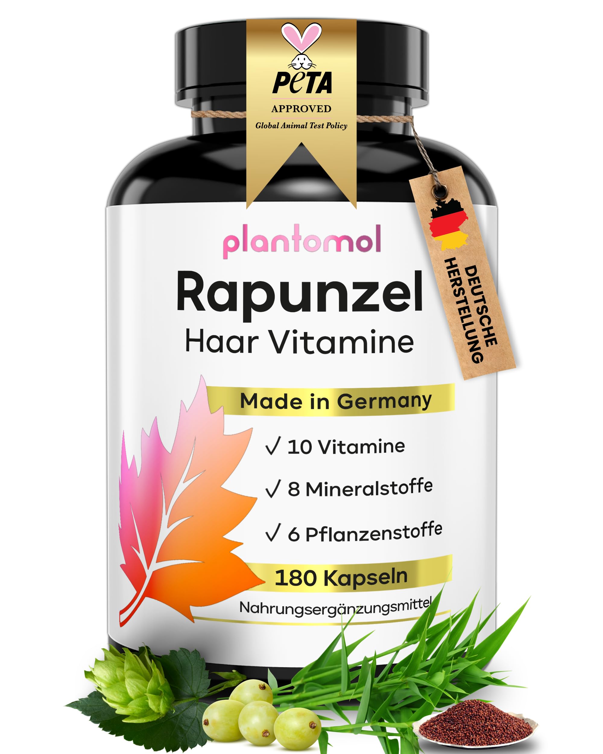 Haar Vitamine - 180 Kapseln - 24 Inhaltsstoffe mit Biotin hochdosiert 10.000µg Hirse & Silizium - Haut Haare Nägel Kapseln - Rapunzel - 3 Monatsvorrat