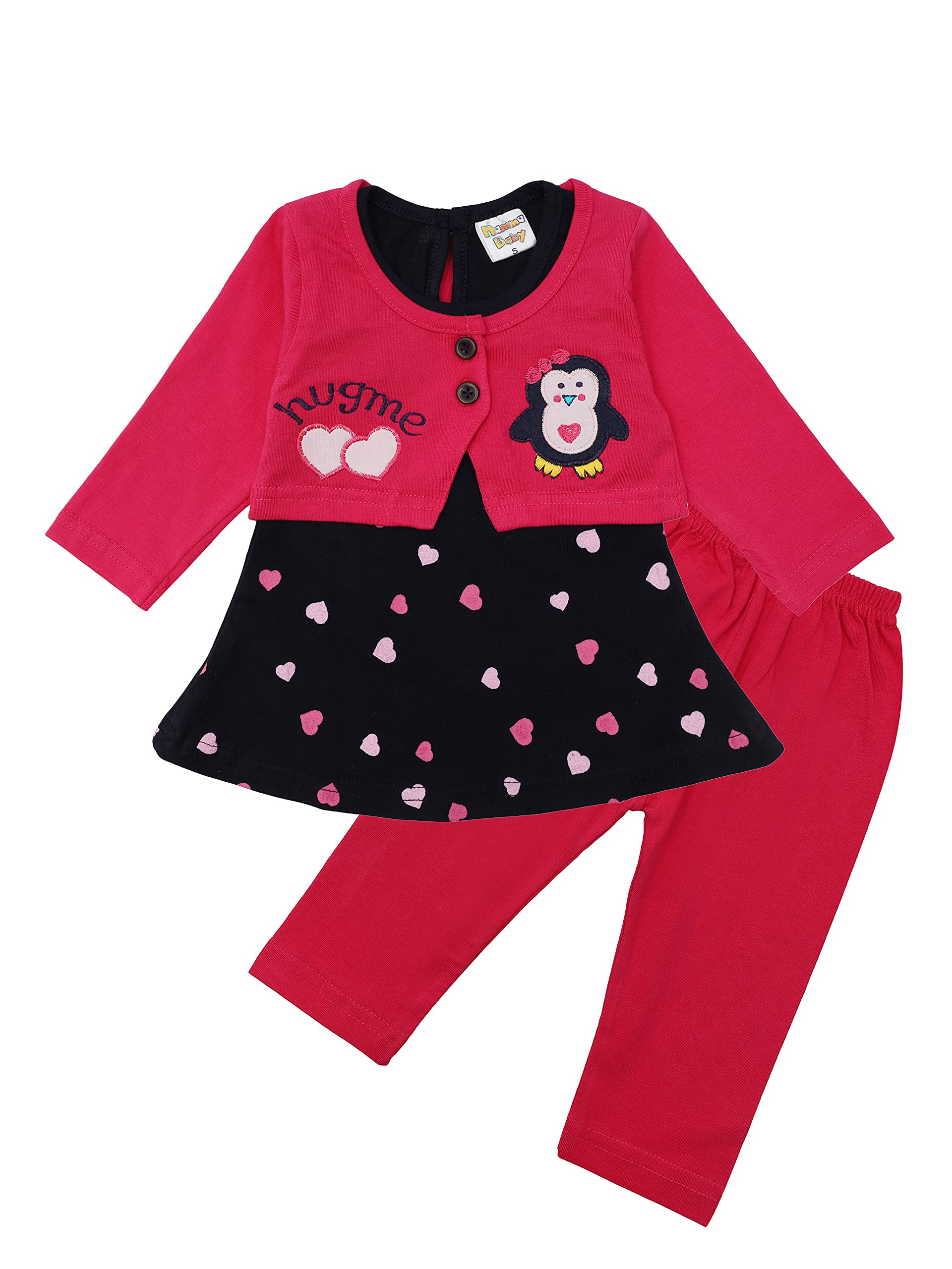 NammaBabyPremium Baby Girls Full Sleeves Tees with Pant Baby Girl's Cotton Frock Top With Leggings, Frill Bunny Doll Pack of 1