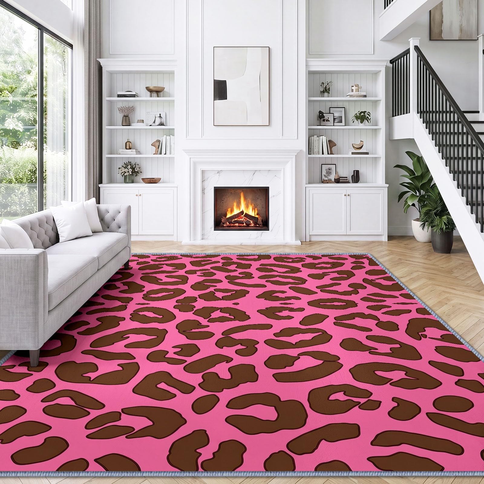 Générique Lavable en Machine Tapis Salon 120x170 cm, Imprimé Léopard Antidérapant à Poil Ras Tapis, Or Rose Mode Abstrait Écologique pour Salle à Manger Couloir Chambre Bureau