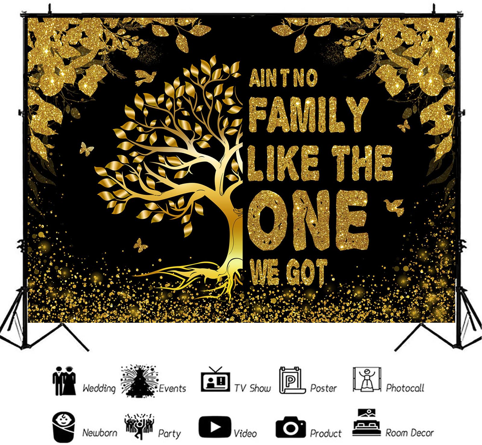 Amazon.com : Withu Gold Black Family Reunion Party Backdrop Ain