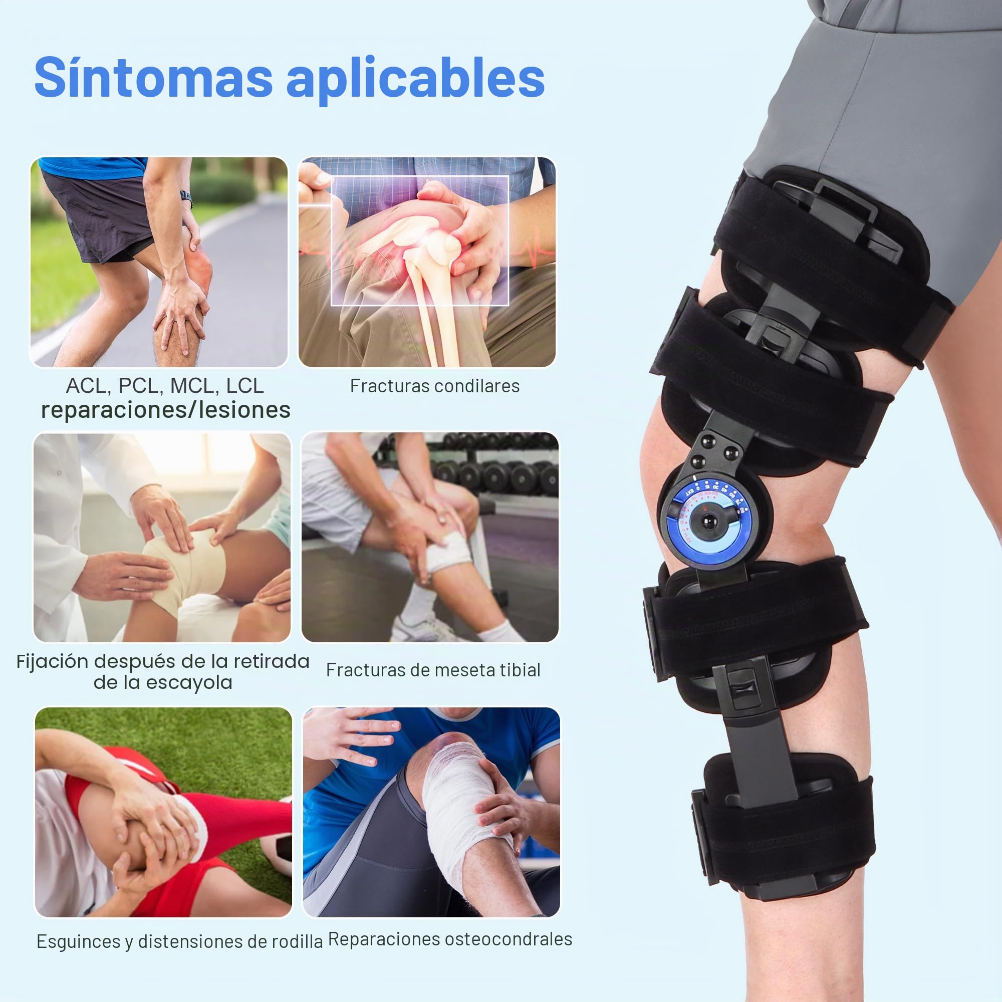 Rodillera con Bisagras Poste OP Inmovilizador de Rodilla Tirantes para Piernas Ortopédico Rótula Rodillera Inmovilizador de Rodilla Ortesis, Ajustable para Pierna Izquierda Derecha
