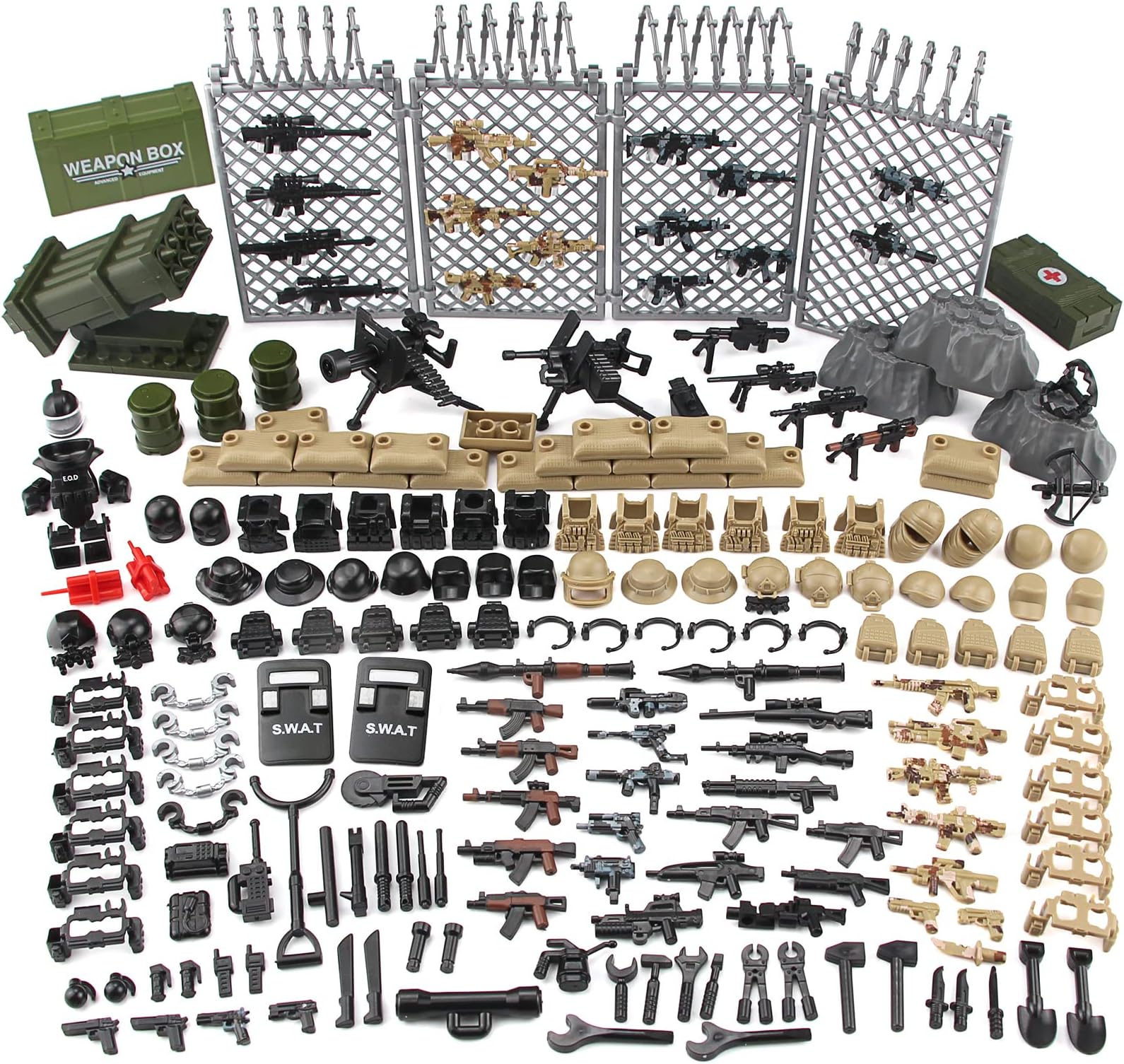 Feleph Modern Military Weapons Pack SWAT Police Multiple Combinations Toy Set for Soldier Figures Model Army Equipment Gear Pieces Blocks Accessories Compatible with Major Brand