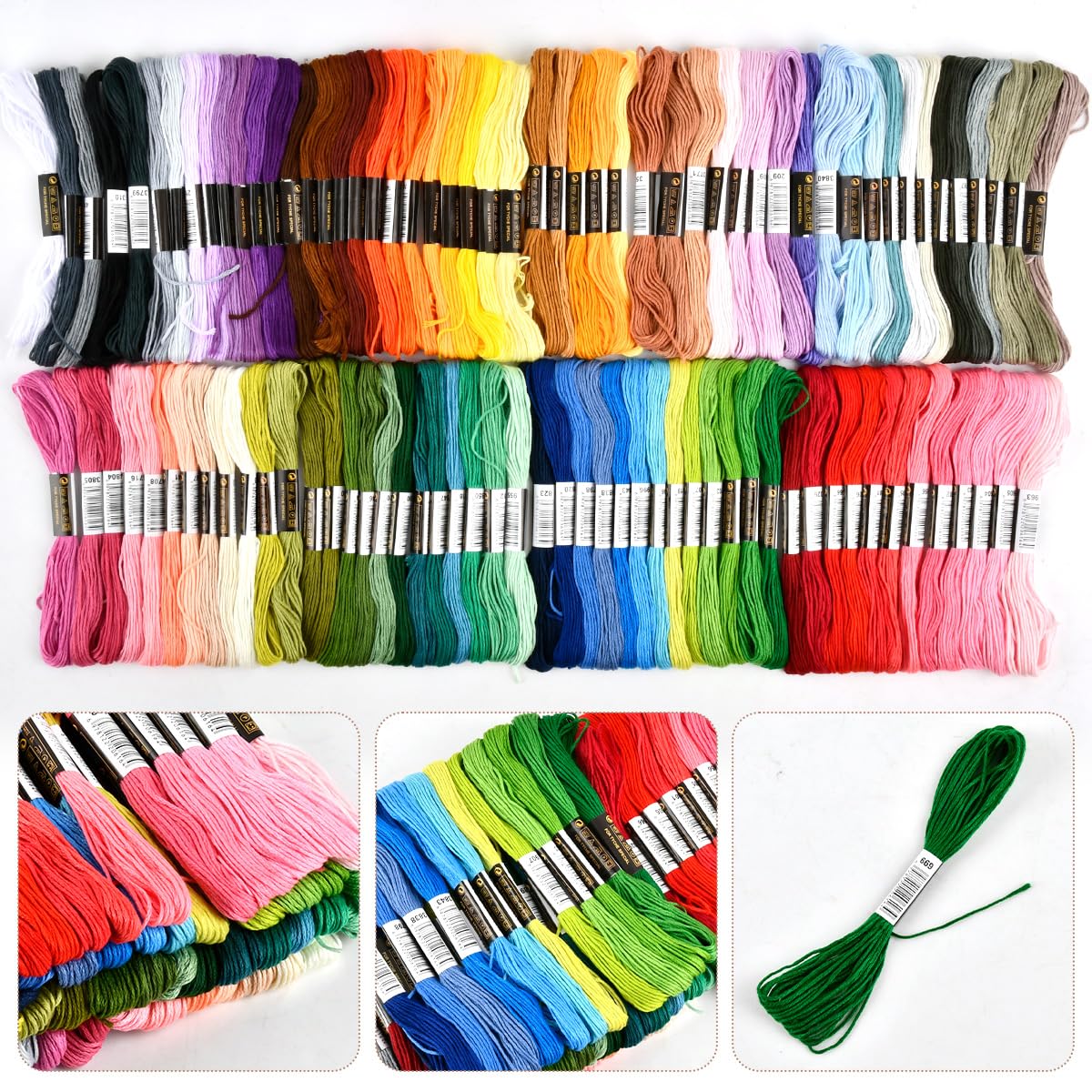 DODUOS 126 Pezzo Ricamo Starter Kit, Fili da Ricamo, Punto Croce Kit Filo Punto Croce Colorato con 100 Fili Colorati, 5 Pezzi di Cerchi di Bambù, 2 Pezzitessuto, Kit per Ricamo per Adulti