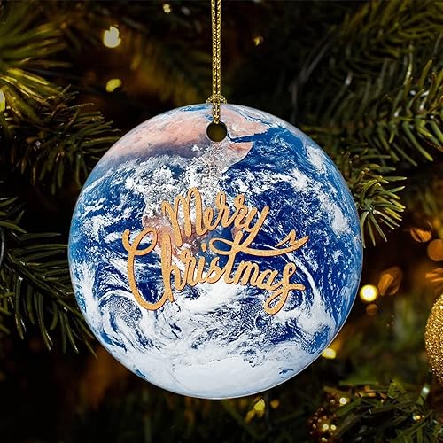 Christmas Tree Ornaments Universe and Planets Christmas Ornament Keepsake Ornament Home Decor Star Hanging Pendants Round Ceramic Xmas Ornaments
