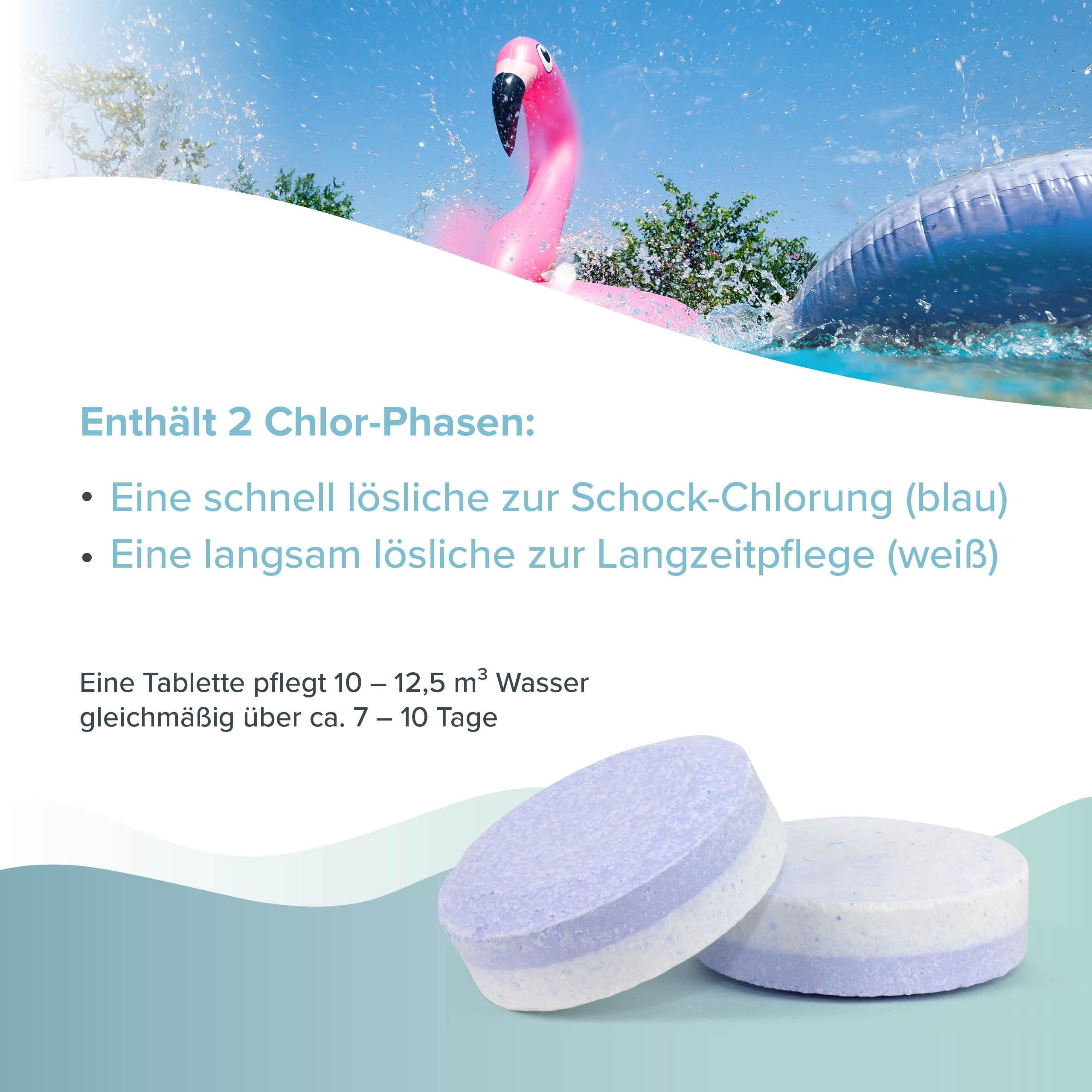 Höfer Chemie Chlor Multitabs 6 in 1-200g Chlortabletten im 5kg Eimer - 2 Phasen Wirkung zur Schockchlorung. Langzeitpflege, Desinfektion, Algenverhütung, Trübungsentfernung, Kalkvermeidung, pH-Wert