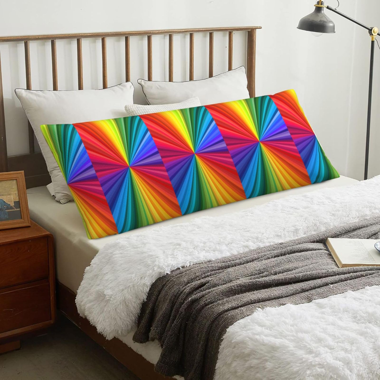 Rainbow Colored Swirls, Body Pillow Cover with Zipper,Long Body Pillowcase 20 x 60 in