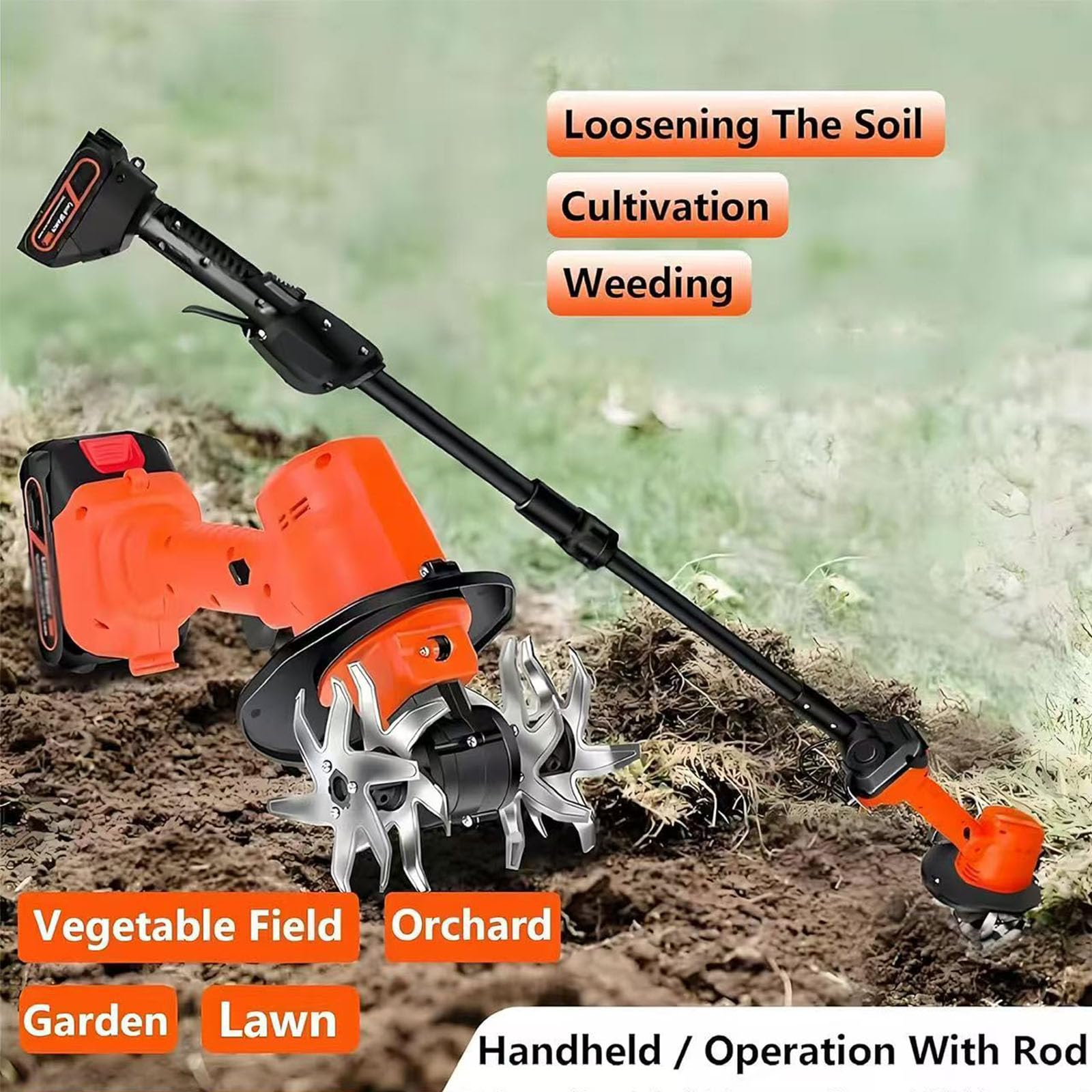 21V Cordless Mini Tiller Cultivator, 2026 Electric Garden Rotavator, 235RPM con 2x1.5Ah Batterie Caricabatterie 10cm profondità di Coltivazione e 10cm Larghezza di Lavoro per Giardinaggio, Prato