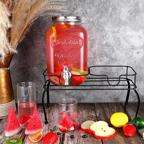 Miniatura 6 de Blulu Soporte dispensador de bebidas de metal para fiestas, soporte dispensador de bebidas doble para botellas de vidrio (1 galón)