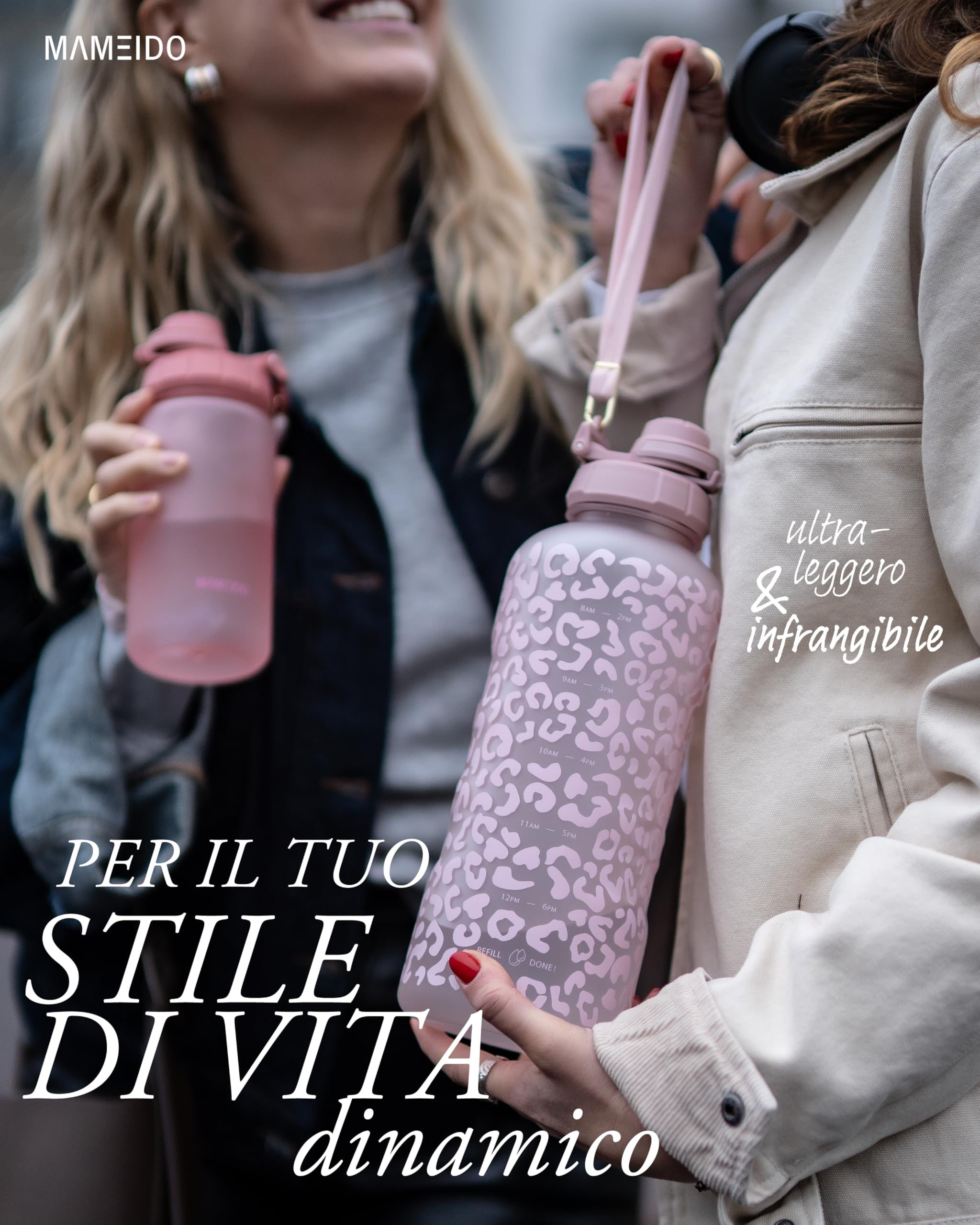 MAMEIDO Borraccia con cannuccia 2 litri motivazionale con indicatore del tempo, Bottiglia sportiva senza BPA palestra antigoccia, Water Bottle (Wild Candy)