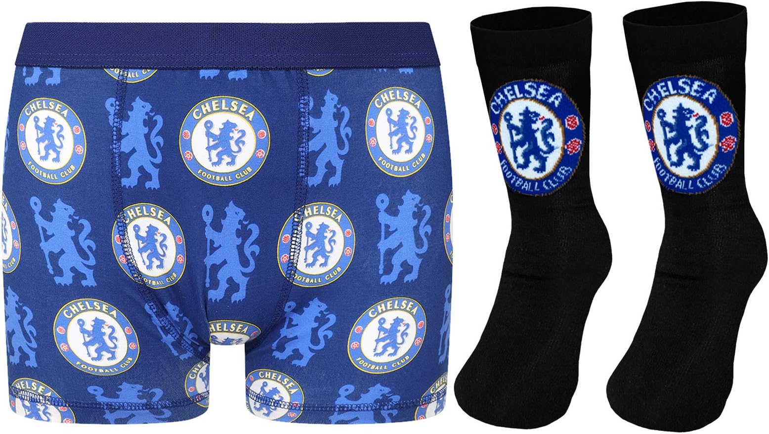 Chelsea FC Official Gift Set Boys Socks & Multi Crest Boxer Shorts 7-8 Years