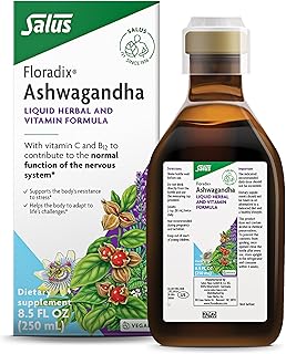 Salus Floradix Ashwagandha Liquid Herbal & Vitamin Formula - Herbal Supplement with Ashwagandha Extract, Vitamin C, B12 & More - for Stress Support - Gentle to Digest - Vegan & Non-GMO - 8.5 fl oz