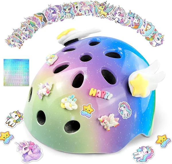 Vvinca Toddler Kids Bike Helmet for Ages 1-2-3-4-5-6-7-8 Years with DIY Stickers, Kids Helmet for Multi-Sport Skateboard Scooter Roller Skating Adjustable Birthday Gift for Child Girls Boys Safety