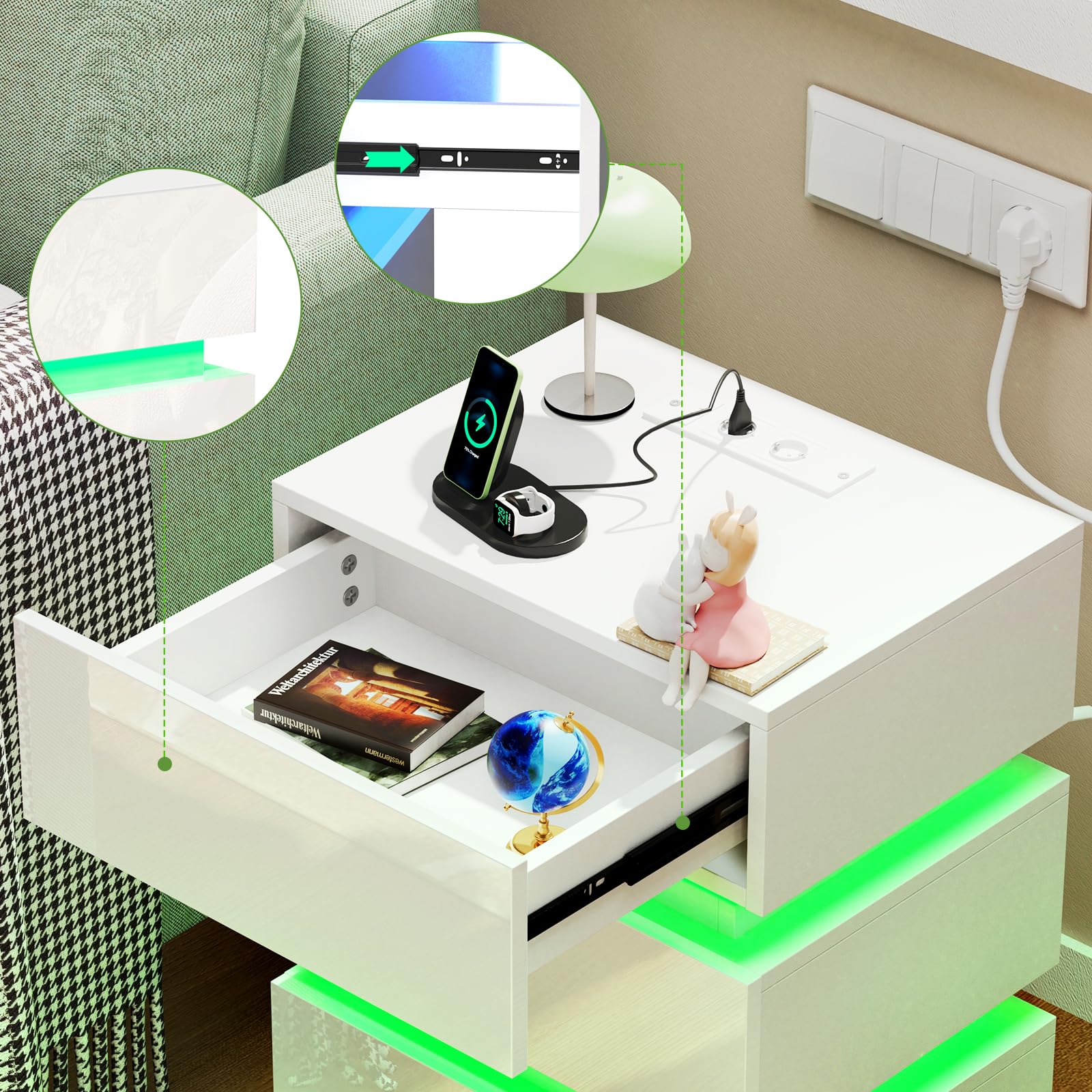 HOMCOM Set 2 Comodini Sospesi in Legno con Cassetto e Ripiano Aperto, Design Moderno 45x35x27.5cm, Bianco e Color Legno|Aosom