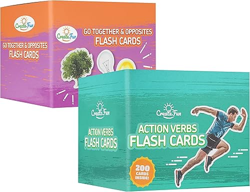 Paquete de tarjetas flash 2 en 1 Go Together y opuestos y verbos de acción, tarjetas flash duraderas para terapia del habla y educación en casa,
