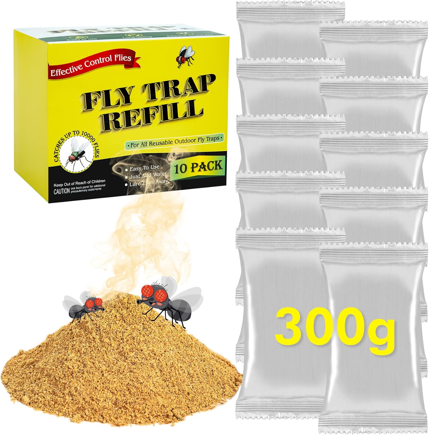 10 Pack Fly Trap Refill, Reusable Fly Bait, 300g Fly