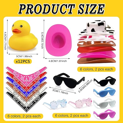 Miniatura 2 de 12 juegos de patos vaqueros con mini sombrero, bufanda y gafas de sol, mini pato de baño, juguetes para cumpleaños, natación, fiesta, regalo,
