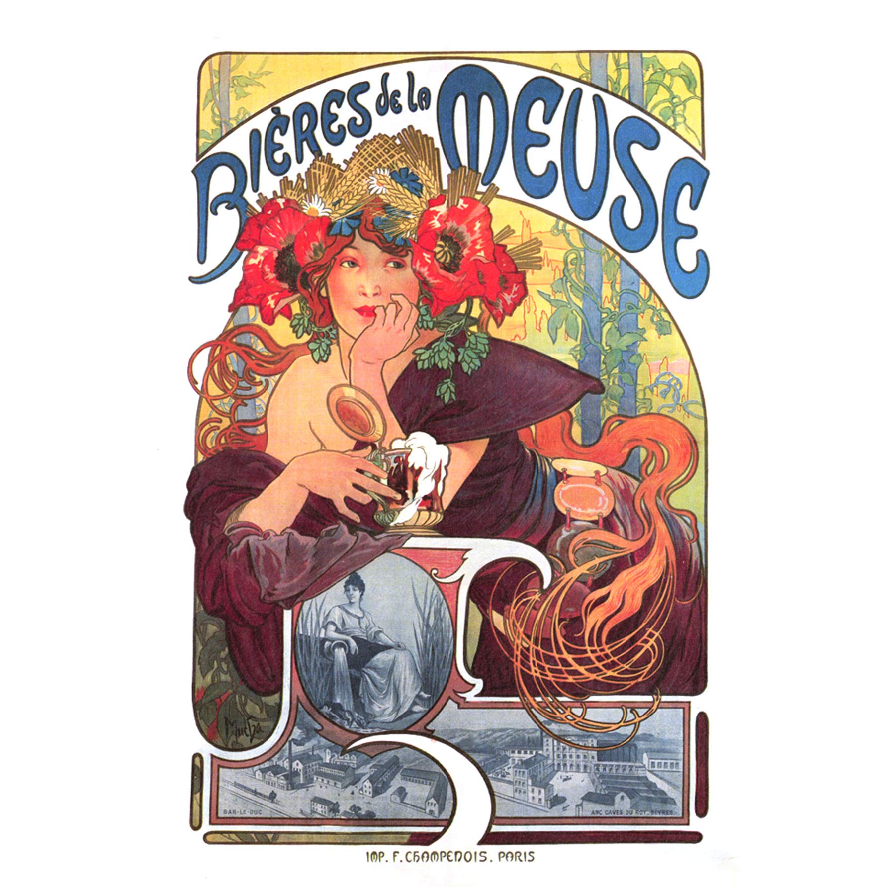 Mucha Beers Meuse Nouveau Advert Large Wall Art Poster Print Thick Paper 18X24 Inch