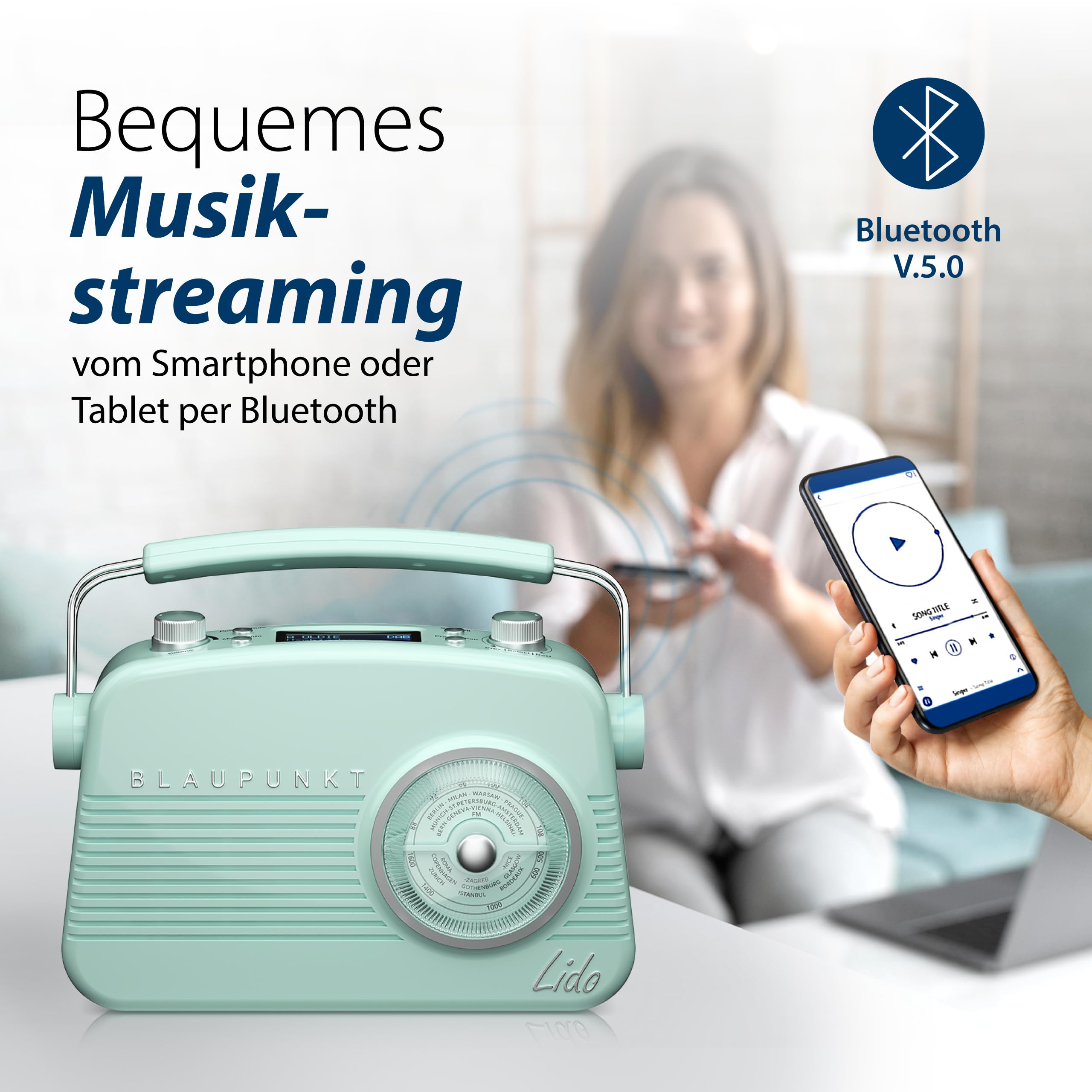 Blaupunkt LIDO VDR 10, Blau Nostalgieradio, DAB+ Radio Retro Design, digitales Radio mit Senderspeicher, Retro DAB Radio mit Bluetooth, UKW Empfang, kompakte Bauweise