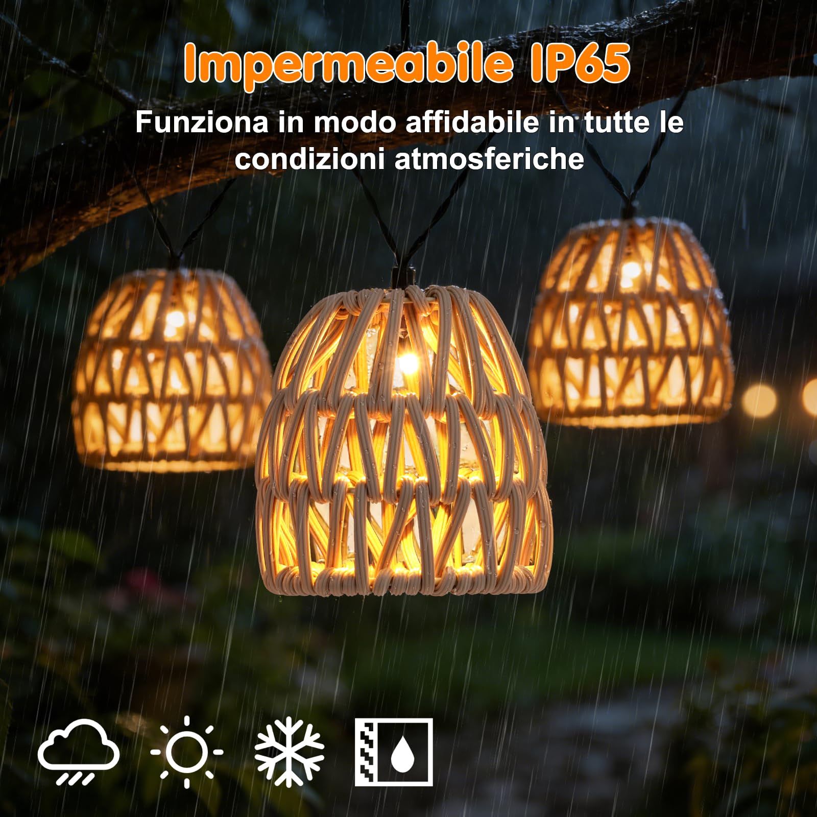 10 Luci a Led a Energia Solare 3,6 M, Catena Luminosa Solare e Catene Luminose da Esterno Solari, Luci in Rattan Effetto Pe IP44 Impermeabili, 600mah per Balcone, Giardino E Terrazza