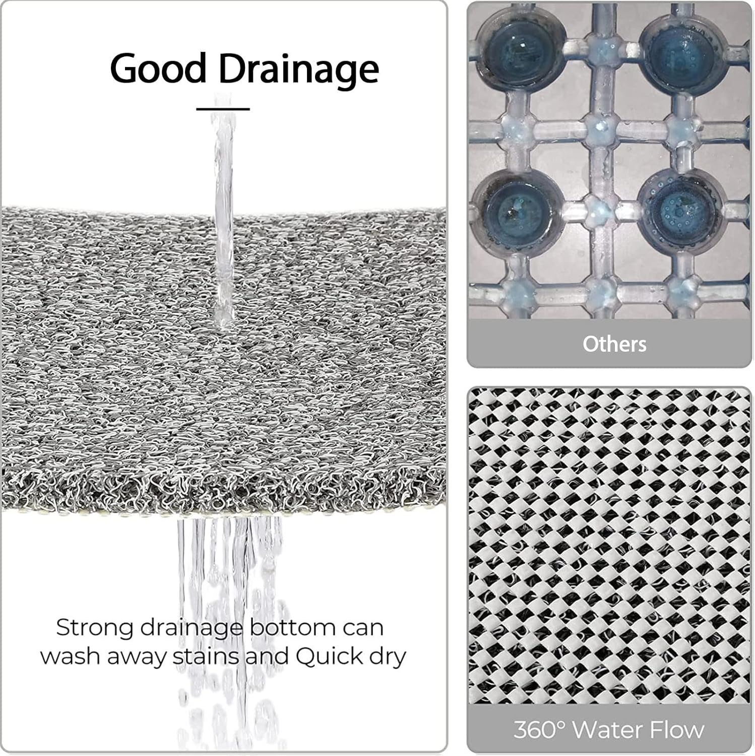 Rzoysia 0.6" Thick No Suction Cups Non Slip Shower Mat, 16"x27.5", Two Colors Design Anti-Dirty Bathtub Mat, PVC Loofah Massage Foot Mat for Bathroom, Quick Drying, Anti-Fatigue : Home & Kitchen