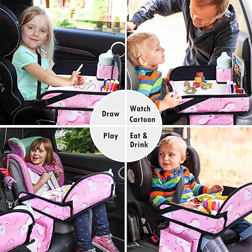 Miniatura 4 de Bandeja de viaje para niños, bandeja de asiento de automóvil para niños, artículos esenciales de viaje por carretera con kit de dibujo, organizador