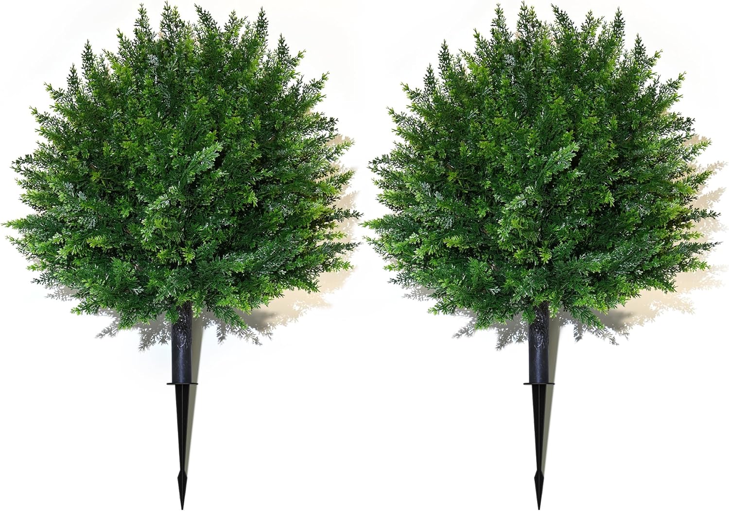 Set of 2 Artificial Cedar Topiary Ball Trees – Ground Spike – 16.5" – UV Resistant Faux Shrubs for Outdoor Decor, Front Porch & Garden – Evergreen Bushes for Yard, Patio, Landscaping (2)