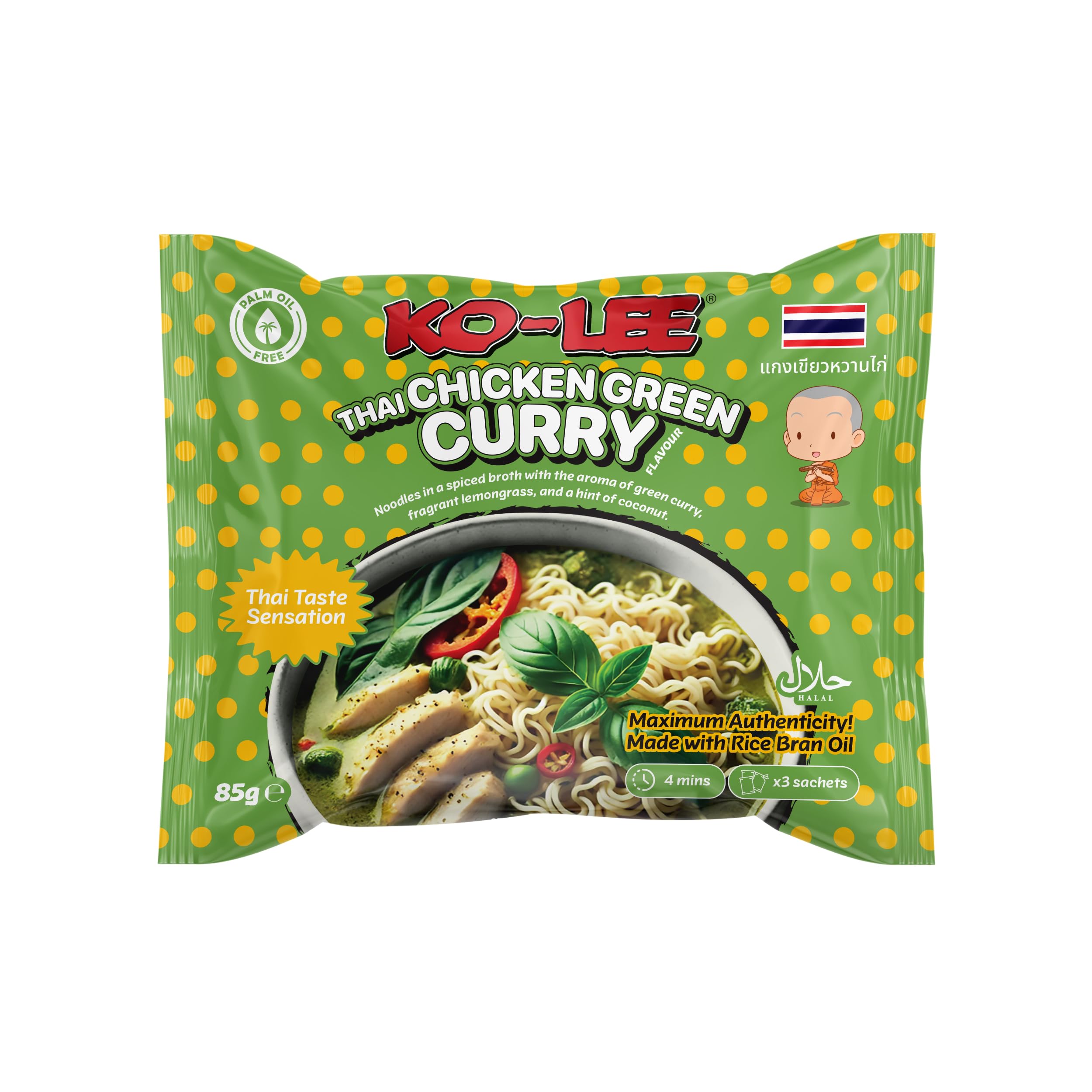 KO-LEE Thai Sensation Instant Noodles – Chicken Green Curry Flavour | Authentic Thai Inspired Meal | 85g (Pack of 22)