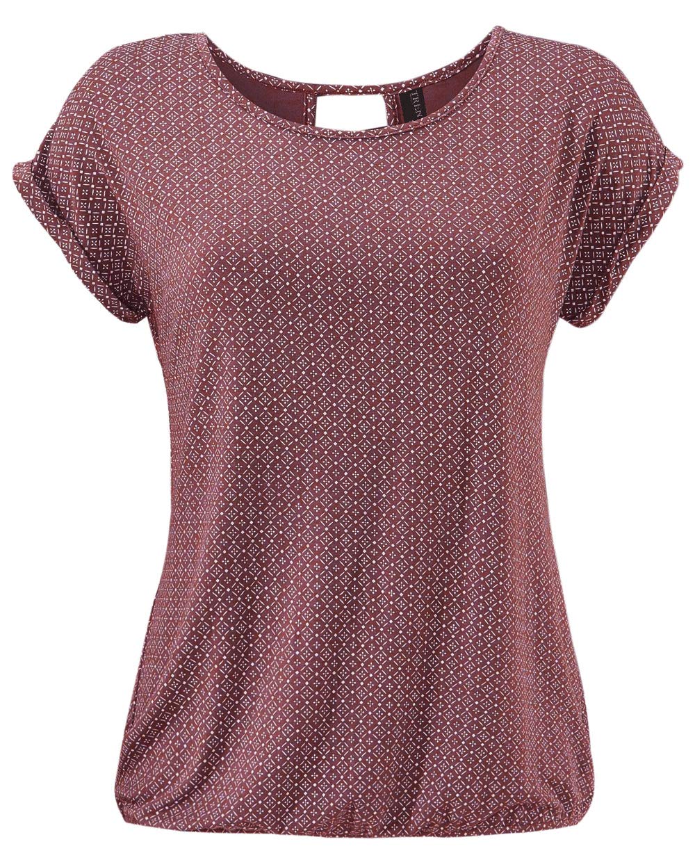 TrendiMax Damen T-Shirt Kurzarm Sommer Shirt mit Allover-Minimal Print Causal Oberteil Bluse Tops