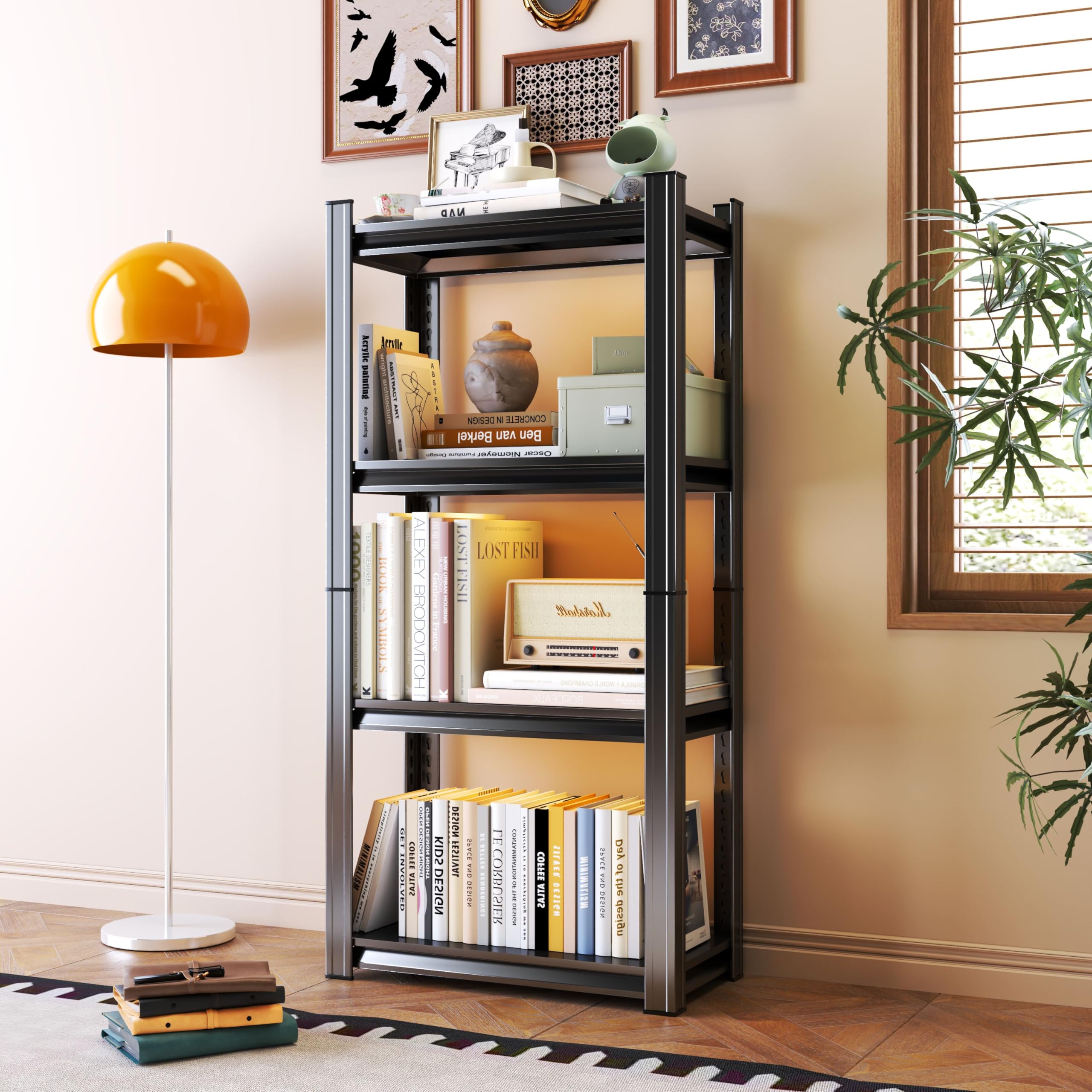 BEESTMUEBLE Tall Bookshelf with Open Shelves, Metal Office Book Shelf, Adjustable Organizer Bookcase, Standing Storage Organizer Shelf for Living Room
