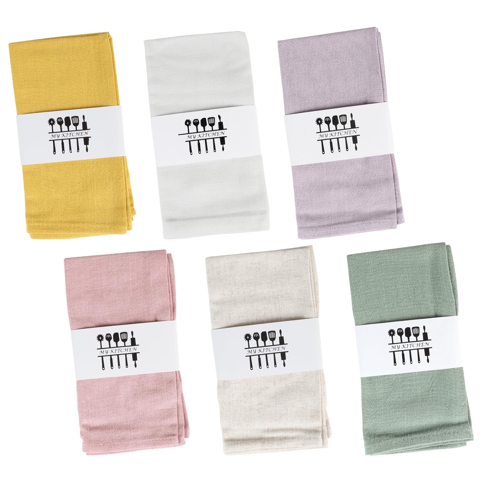 Set da 6 tovaglioli in lino, Tovaglioli riutilizzabili in tessuto, Lavabili in cotone 40x40 cm per eventi e uso domestico (malva chiaro, beige, bianco, senape, rosa cipria, verde pisello)