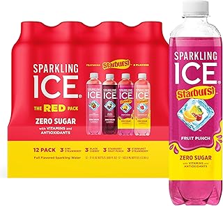 Sparkling Ice STARBURST Red Variety Pack, Zero Sugar Flavored Sparkling Water, Vitamins & Antioxidants, 17 fl oz, 12 count (Kiwi Strawberry, Black Cherry, Starburst Fruit Punch, Starburst Watermelon)