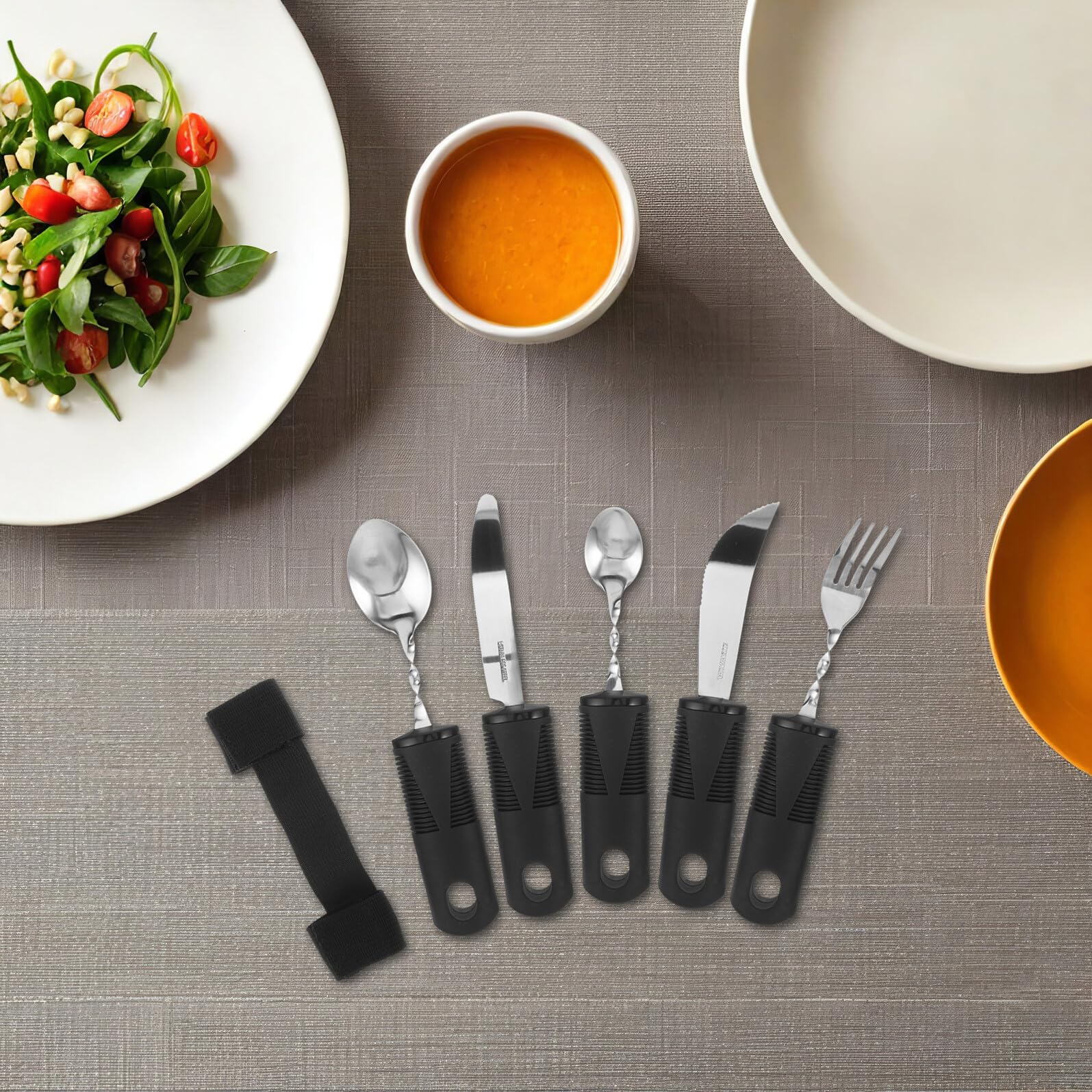 Set di Posate Adattive in Acciaio Inox, per Anziani | Impugnatura in Pp, Design Ergonomico, per Adulti Disabili, Uso Domestico e Strutture di Assistenza