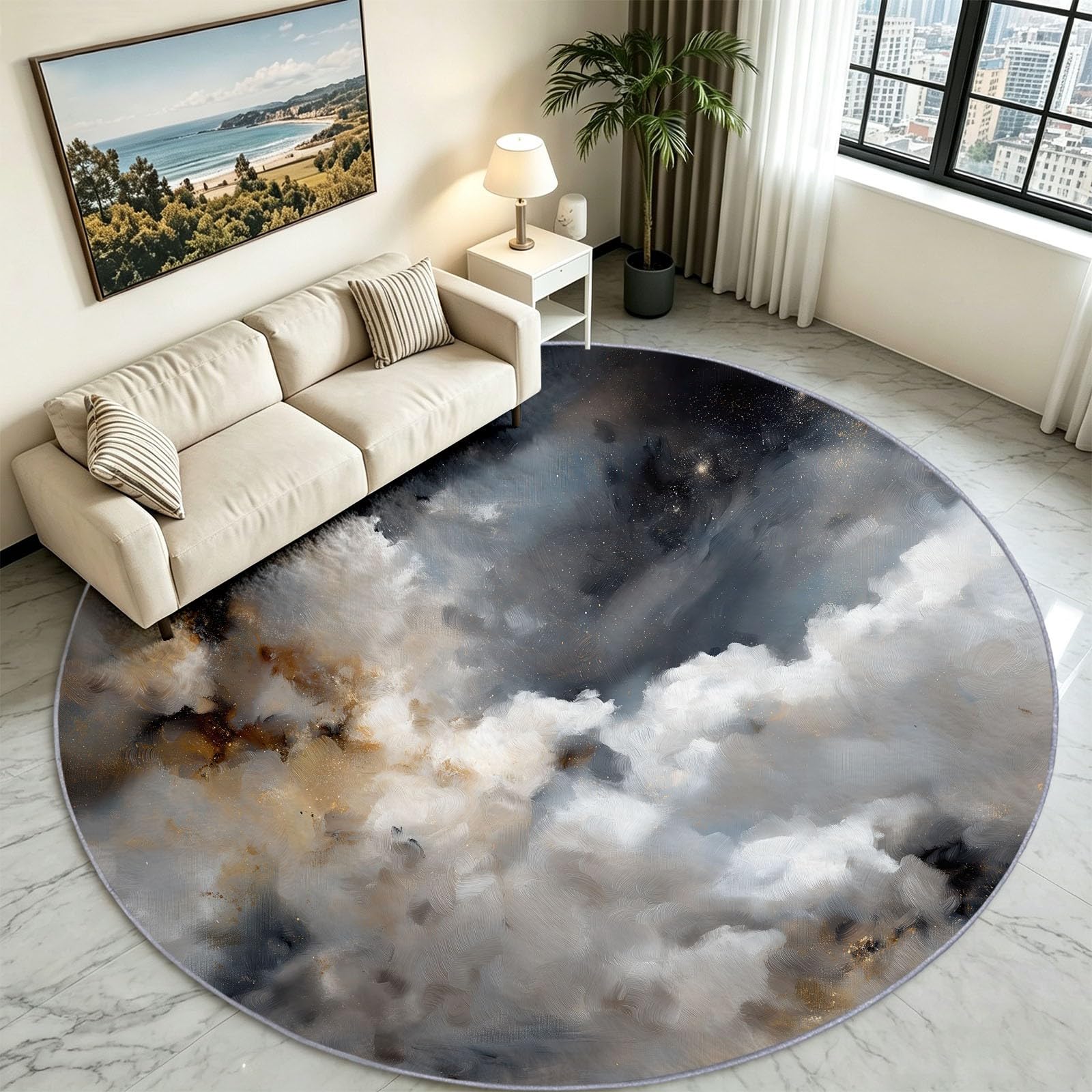 Générique Tapis Enfant Rond Chambre d'enfant Filles Garçons, Peinture Huile Moderne Tapis Rond Lavable & Antidérapant pour Salon Chambre Cuisine Salle à Manger Chambre (100 cm, Ciel Nuages)