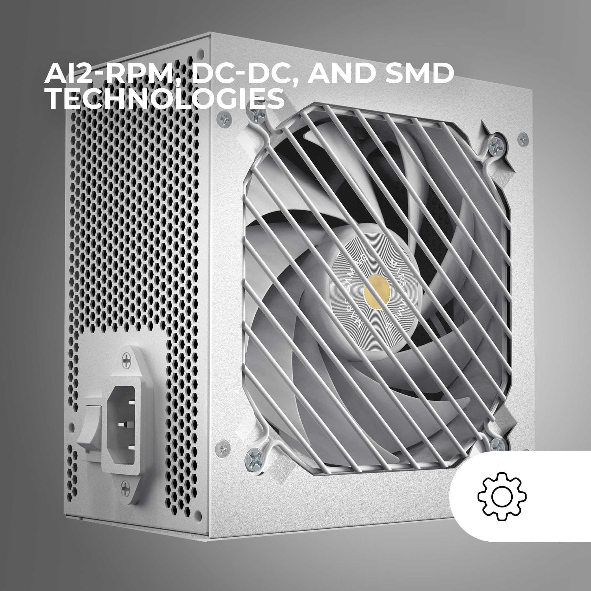 Mars Gaming MPB550SI, Alimentation ATX 550 W, Garantie 7 Ans, 80Plus Bronze 230 V, 90% d’efficacité, Ventilateur SI Extreme Silence, Technologies AI2-RPM, condensateurs Japonais, Blanc