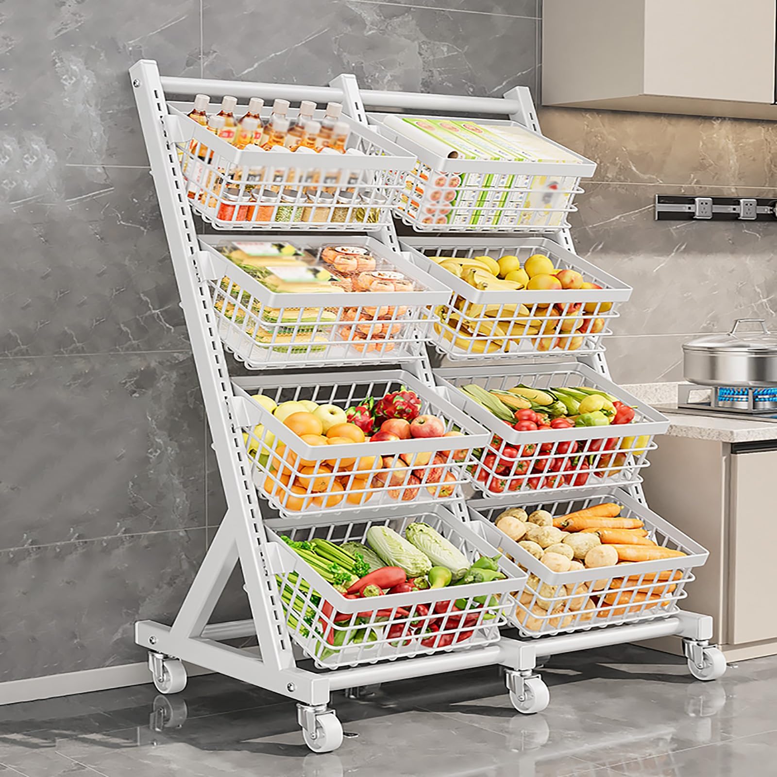 Carrito multifuncional de 3 niveles con cestas, carrito utilitario que ahorra espacio para almacenamiento de cocina y despensa, organizador móvil con ruedas