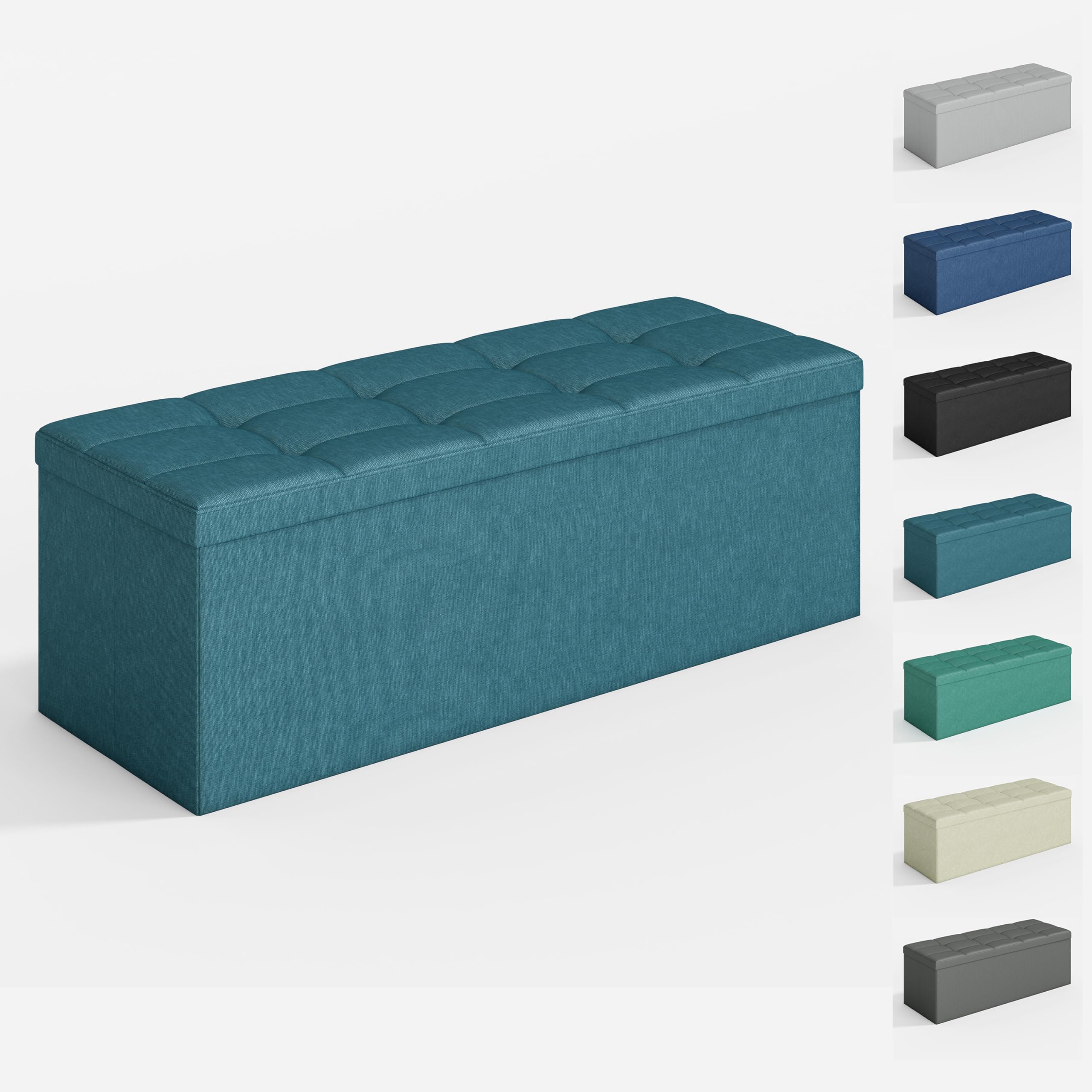mcc direct Foldable Storage Ottoman Bench with Lid, Extra Large Storage Chest Footstool for Bedroom, Living Room or Entryway, Space Saving Seating & Storage Solution, 110 cm, [Teal]