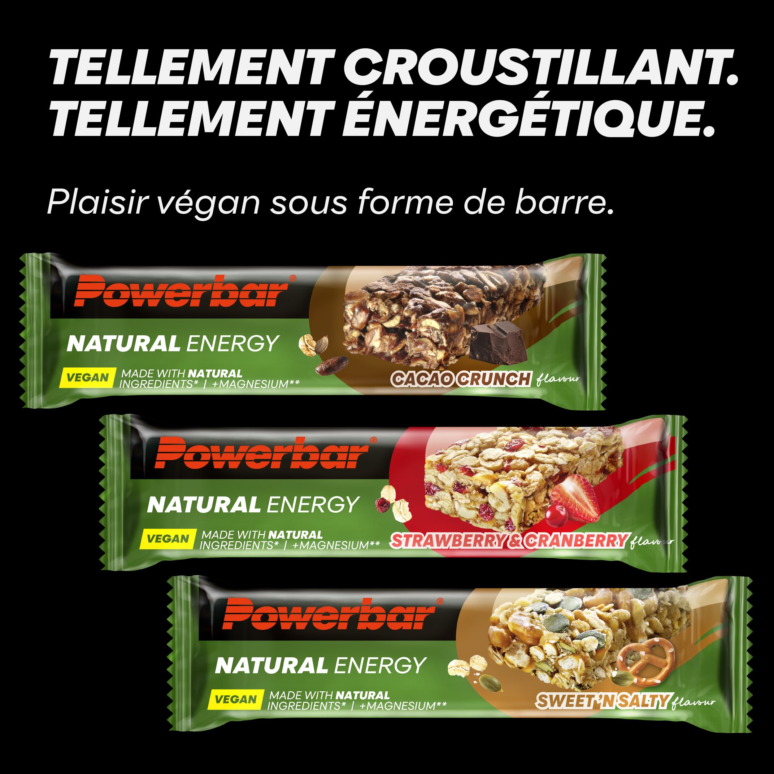 Powerbar - Natural Energy Cereal - Strawberry Cranberry - 18x40g - Barre énergétique végétalienne riche en glucides - Magnésium