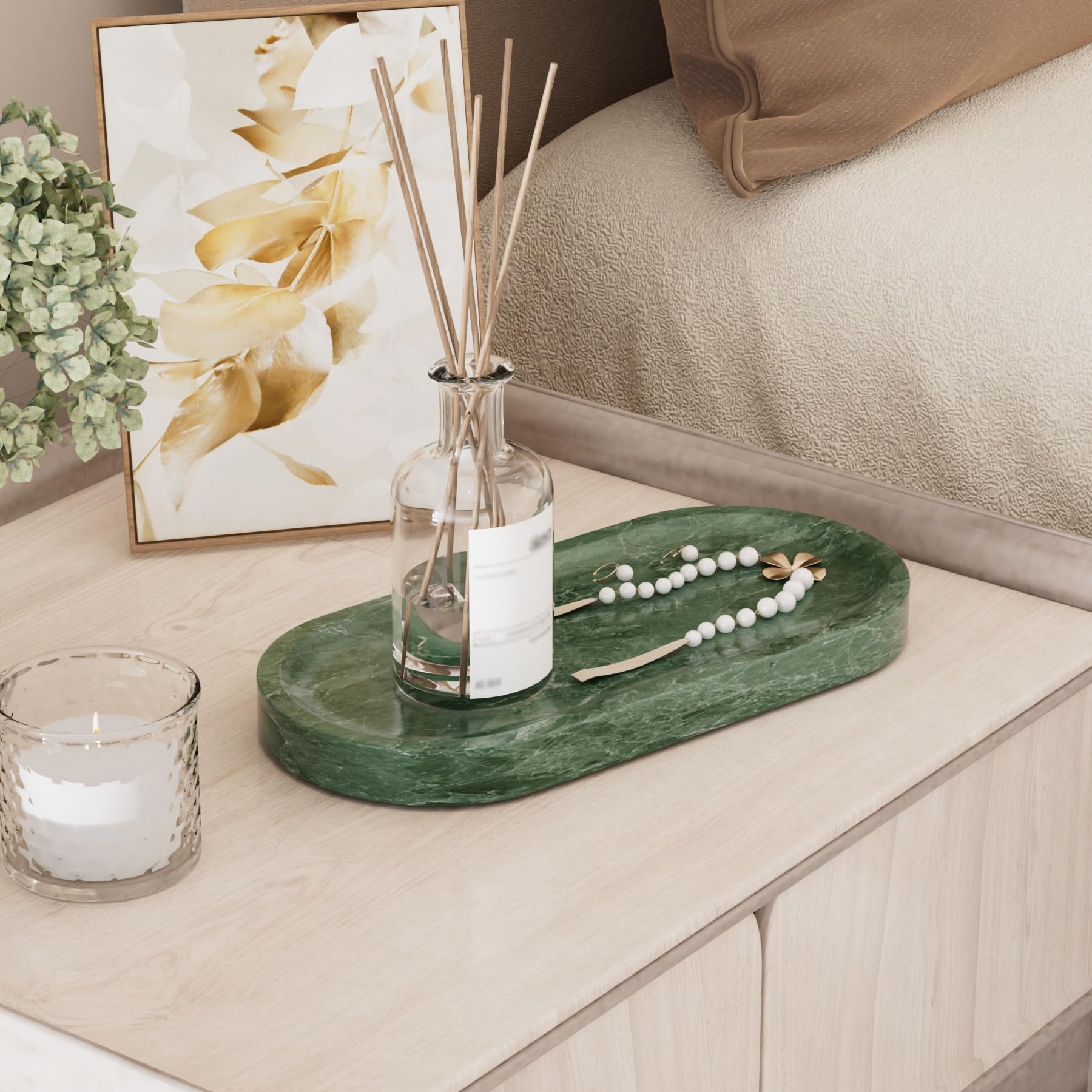Bandejas para Cosméticos de Mármol Natural,25x12x1.8cm,Verde | Bandejas Decorativas con Almohadilla Antideslizante,Bandeja Organizadora para tocador con Texturas únicas,para Perfumes,Jabón