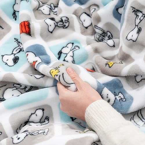 Miniatura 6 de Berkshire Blanket Peanuts VelvetLoft - Manta de felpa de Snoopy con bonitos personajes, Snoopy, diseño a cuadros, azul, manta de 55 x 70 pulgadas