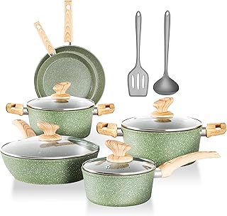 DishDelight Pots and Pans Sets Non Stick Induction Hob Pan Set 12pcs Saucepan Set with Lids Granite Cookware Nonstick Cooking Pot Frying Pan