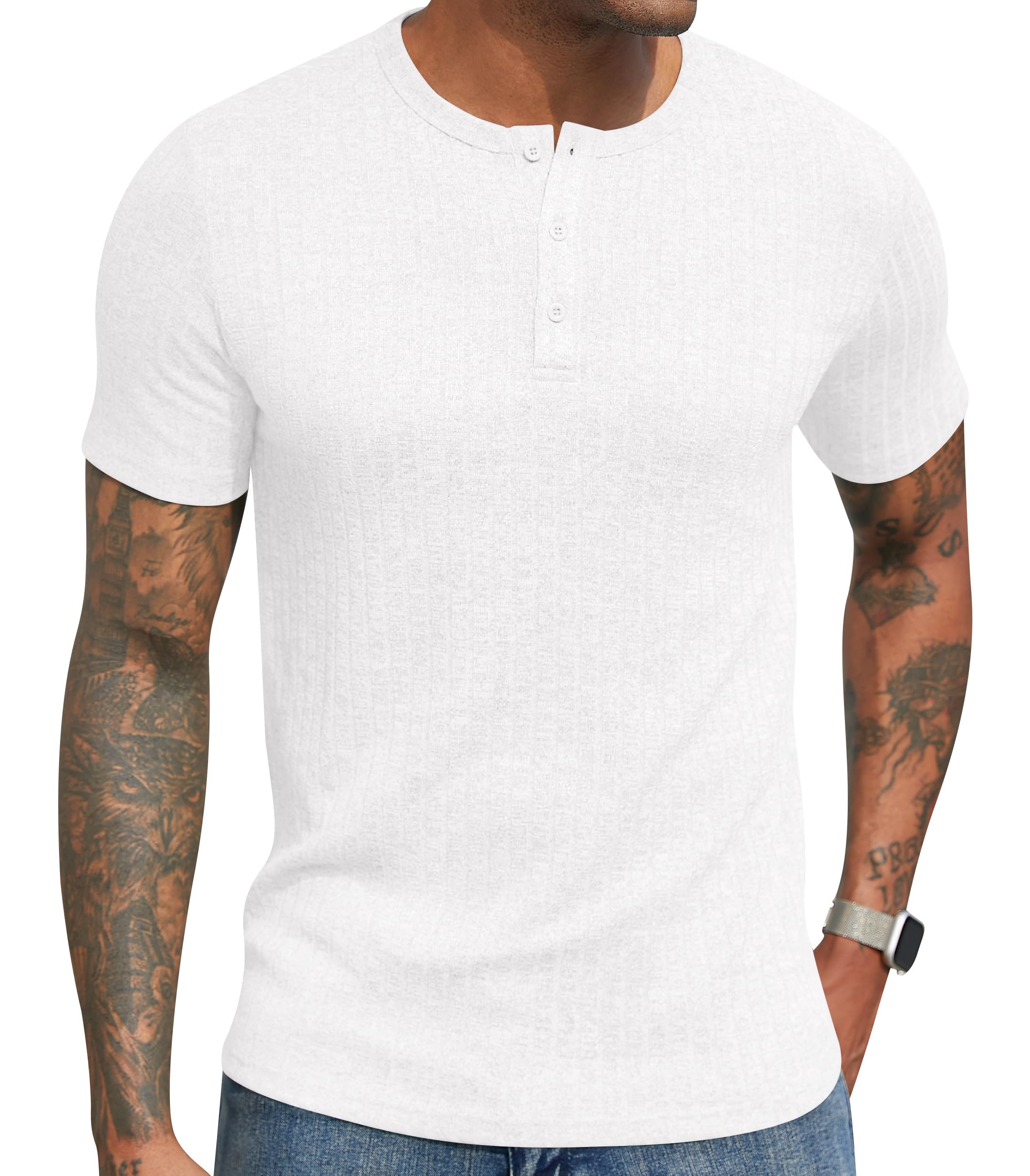 Anelune Men's Polyester Blend Slim Fit Short Sleeve Casual Henley Shirt