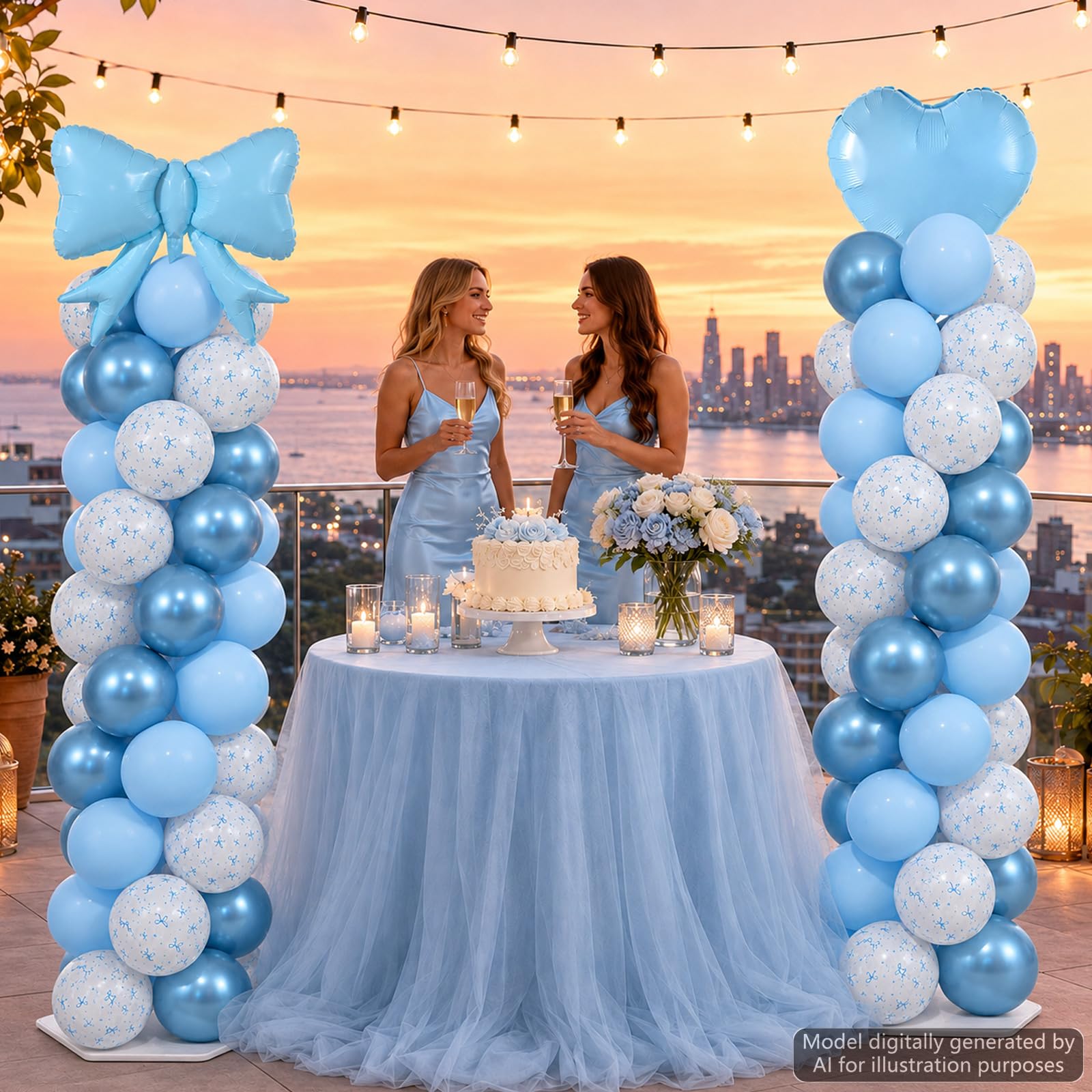 Kit di decorazioni per feste con racchetta a forma di cuore blu, con supporto