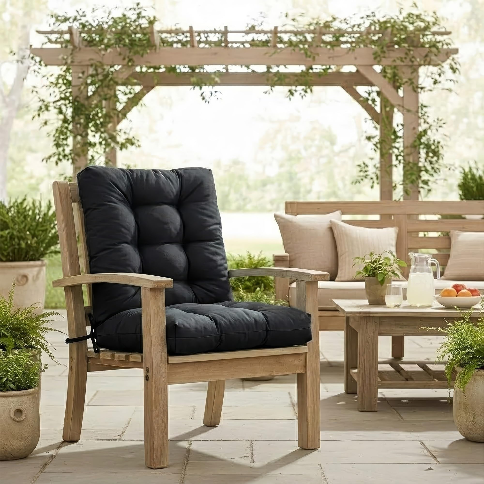 yanbinlife Rocking Chair Cushion,Water Resistant Thicken Durable Tufted Pads, Set of Seat & Back Cushion with Ties for Indoor/Outdoor Rocker(Black,L 120 x W 50 cm)