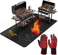 XOHUYD 60x40 Inch Double-Sided Fireproof Under Grill Mat with BBQ Gloves - 2000°F Heatproof, Waterproof Oil-Proof Protector for Decks, Patios, Fire Pits